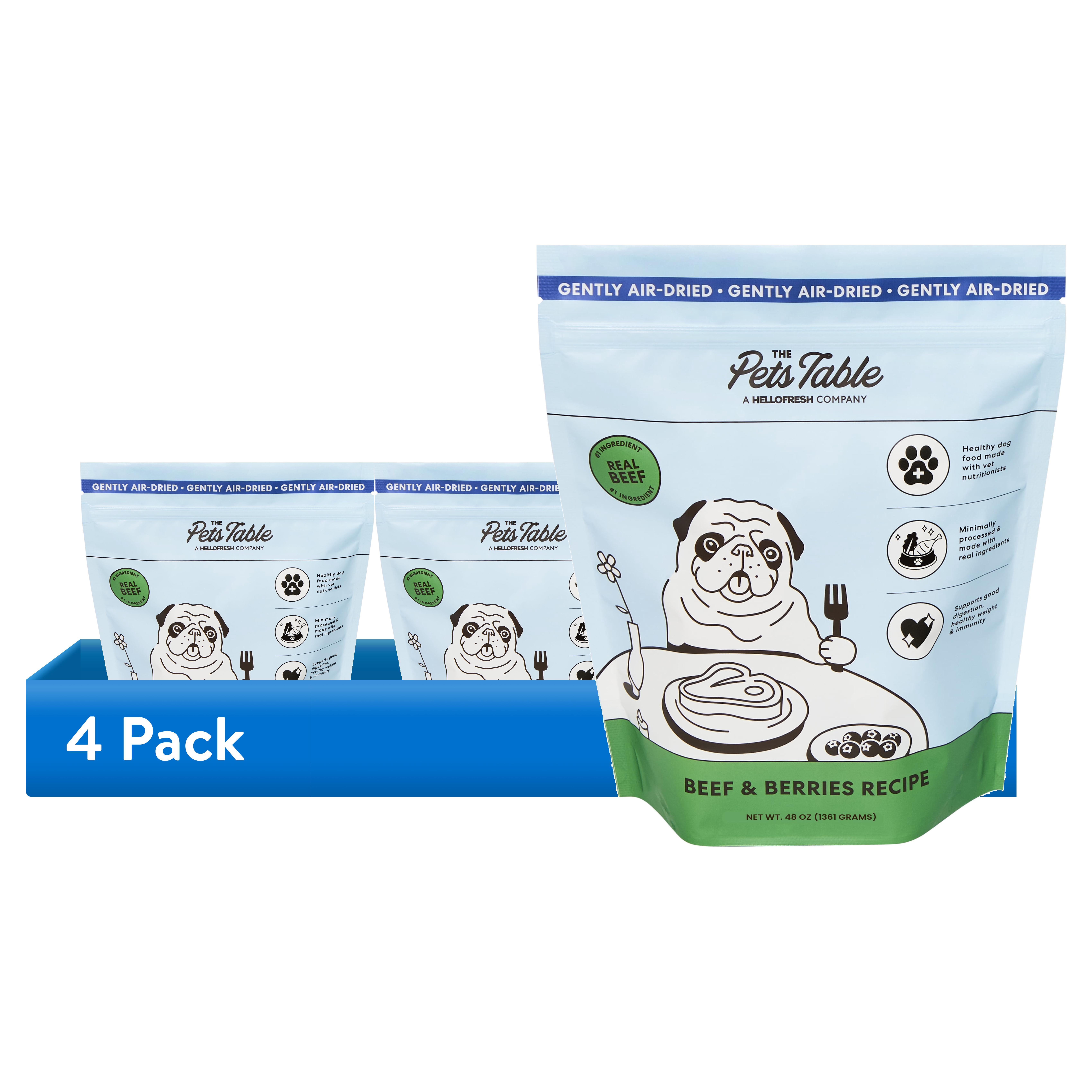 (4 pack) The Pets Table Beef & Berries Air-Dried Dog Food, 3 lb