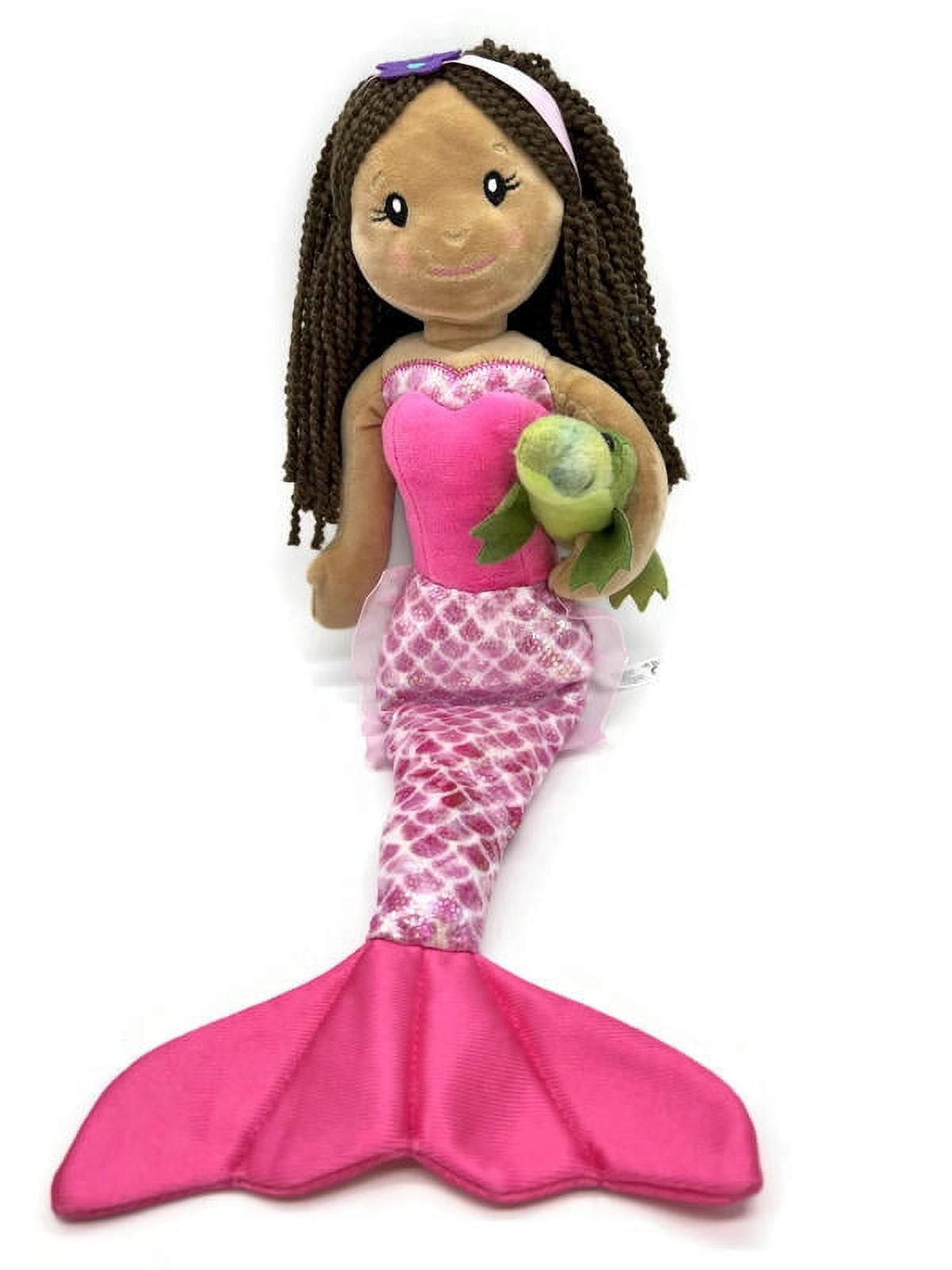 The Petting Zoo Mermaid Doll with Alligator Stuffed Animal- Great Gifts for Girls, Mermaid Plush Doll with Alligator Plush Toy, 17 inch (Dark Skin)