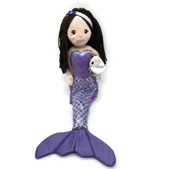 The Petting Zoo Mermaid Doll with Dolphin Stuffed Animal- Great Gifts for Girls, Mermaid Plush Doll with Dolphin Plush Toy, 17 inch (Brunette)