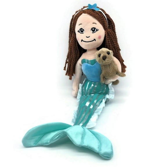 The Petting Zoo Mermaid Doll with Sea Lion Stuffed Animal- Great Gifts for Girls, Mermaid Plush Doll with Sea Lion Plush Toy, 17 inch (Red Hair)