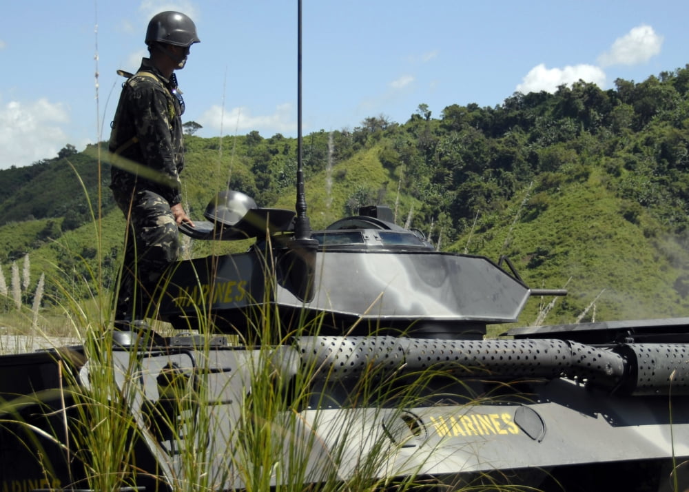 The Philippine Marine Battalion Landing Team fire the weapons systems of a light armored vehicle 300 Canvas Art - Stocktrek Images (33 x 24)