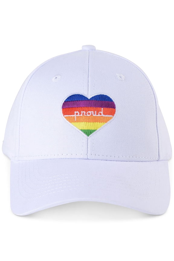 Rainbow Heart Baseball Cap, White