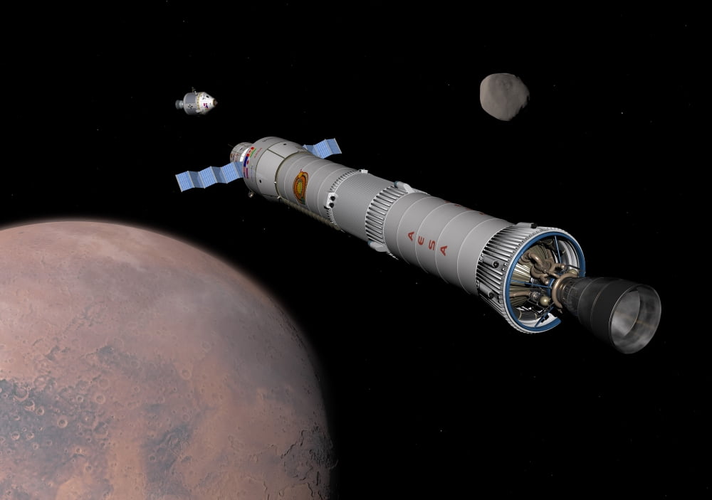 The Phobos mission rocket prepares for approach to the martian moon Canvas Art - Walter MyersStocktrek Images (34 x 24)
