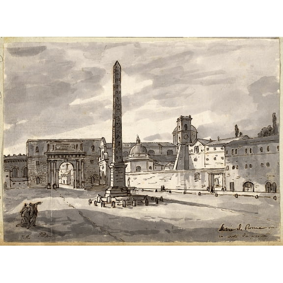 The Piazza del Popolo by Jacques-Louis David - 12" x 18" Art Print Wall Decor