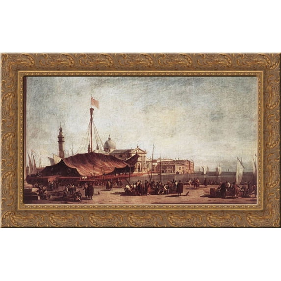 The Piazzetta, Looking toward San Giorgio Maggiore 24x16 Gold Ornate Wood Framed Canvas Art by Francesco Guardi