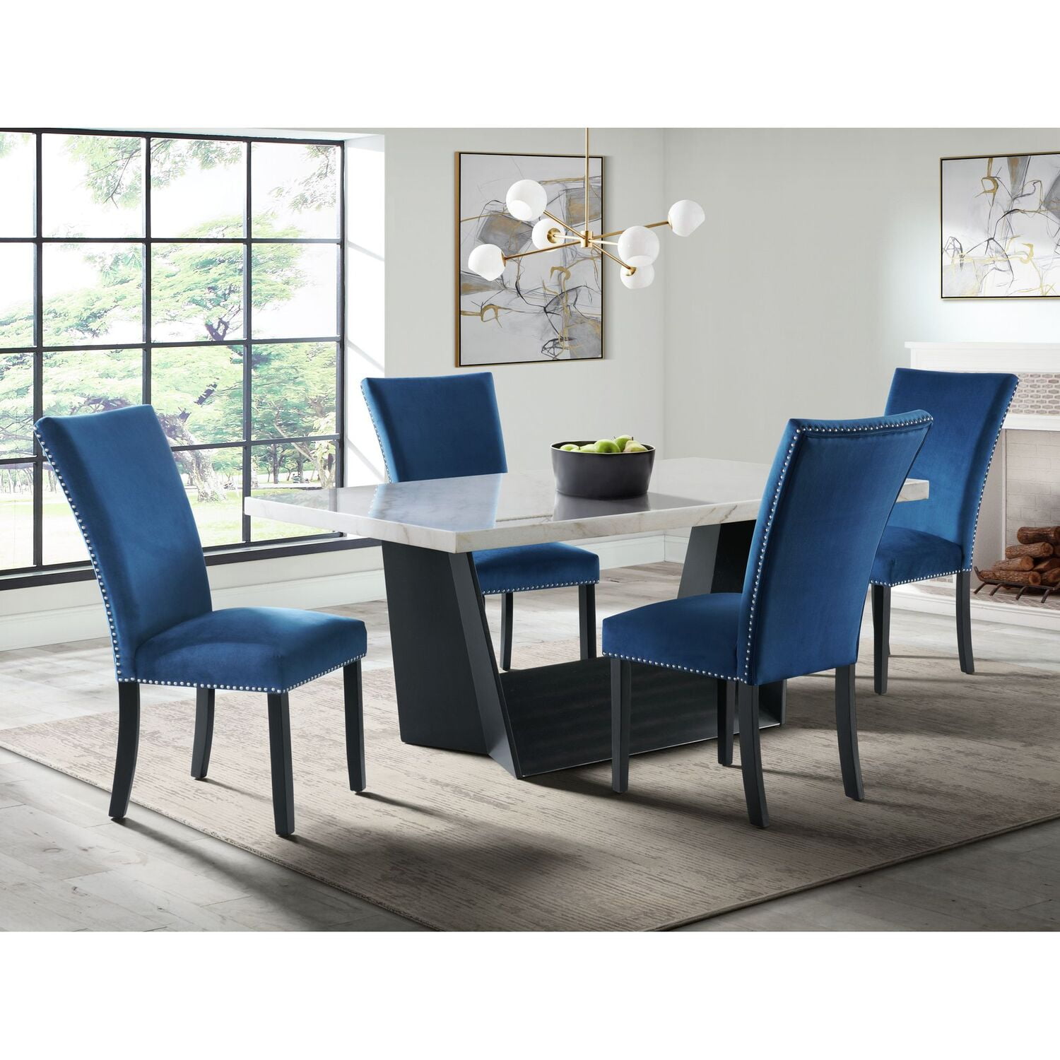 Dillon Contemporary White Marble & Espresso Wood Dining Table