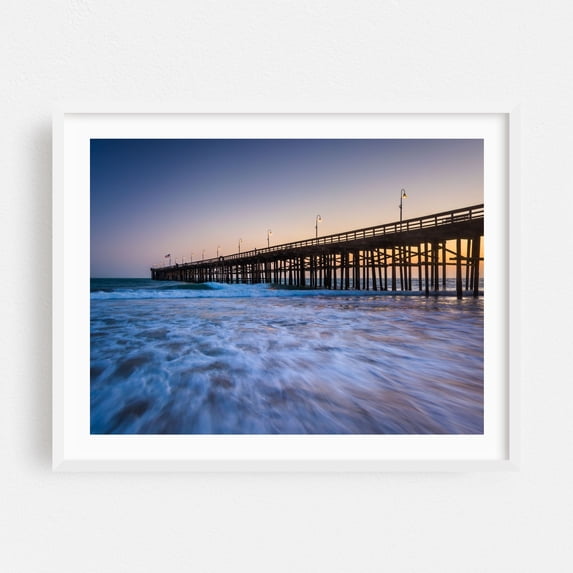 The Pier in Ventura - Ventura California Photography Boardwalk Ocean Sunset Coast Waves Scenic Beach White Framed Wall Art Print 8 x 10 inches