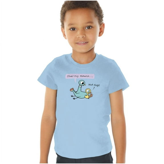 The Pigeon Sharing Means Kids T Shirt (2) for Toddler Boys and Girls, Light Blue
