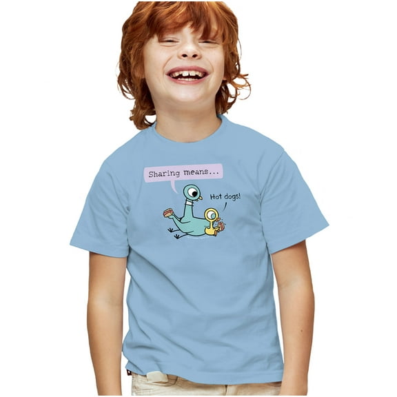 The Pigeon Sharing Means Kids T Shirt for Youth Boys and Girls, Light Blue, Medium