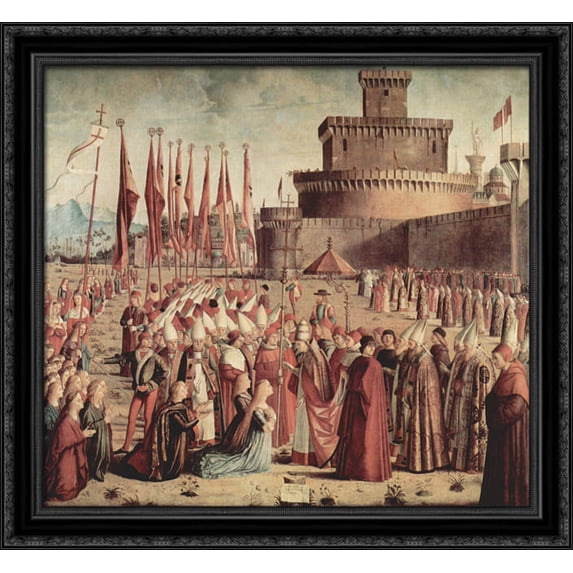 The Pilgrims Meet Pope Cyriac before the Walls of Rome 30x28 Large Black Ornate Wood Framed Canvas Art by Vittore Carpaccio