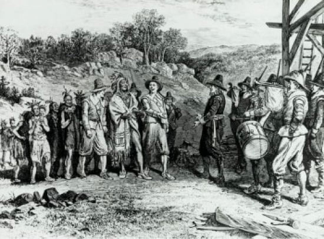 The Pilgrims Receiving Massasoit 1621 American History Canvas Art - (18 x 24)