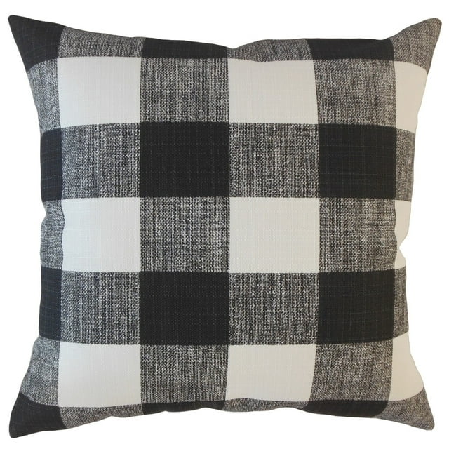 The Pillow Collection  Oormi Plaid Decorative Throw Pillow Black Euro Square