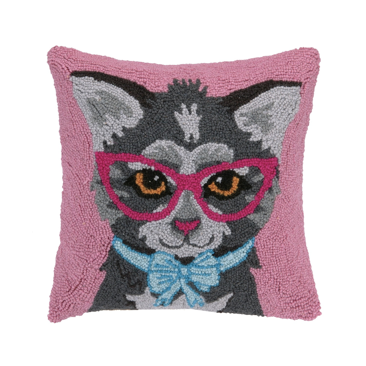 The Pillow Shoppe Cat W/Eye Glasses And Bow Hook Multicolor Decorative Pillow, 14"X20"