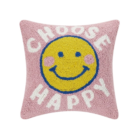 The Pillow Shoppe Choose Happy Hook Multicolor Decorative Pillow, 14"X14"