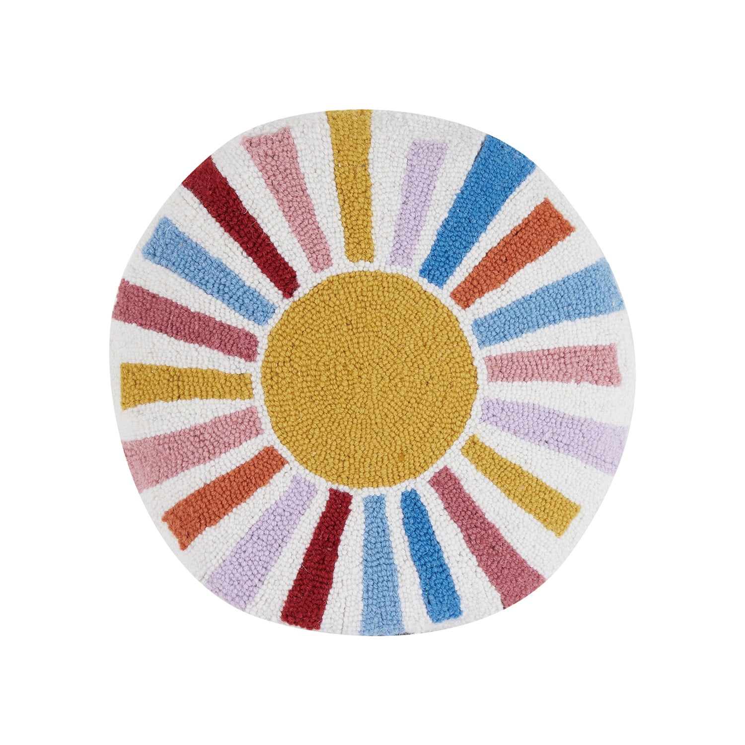 Round Multicolor Wool Rainbow Sun Throw Pillow