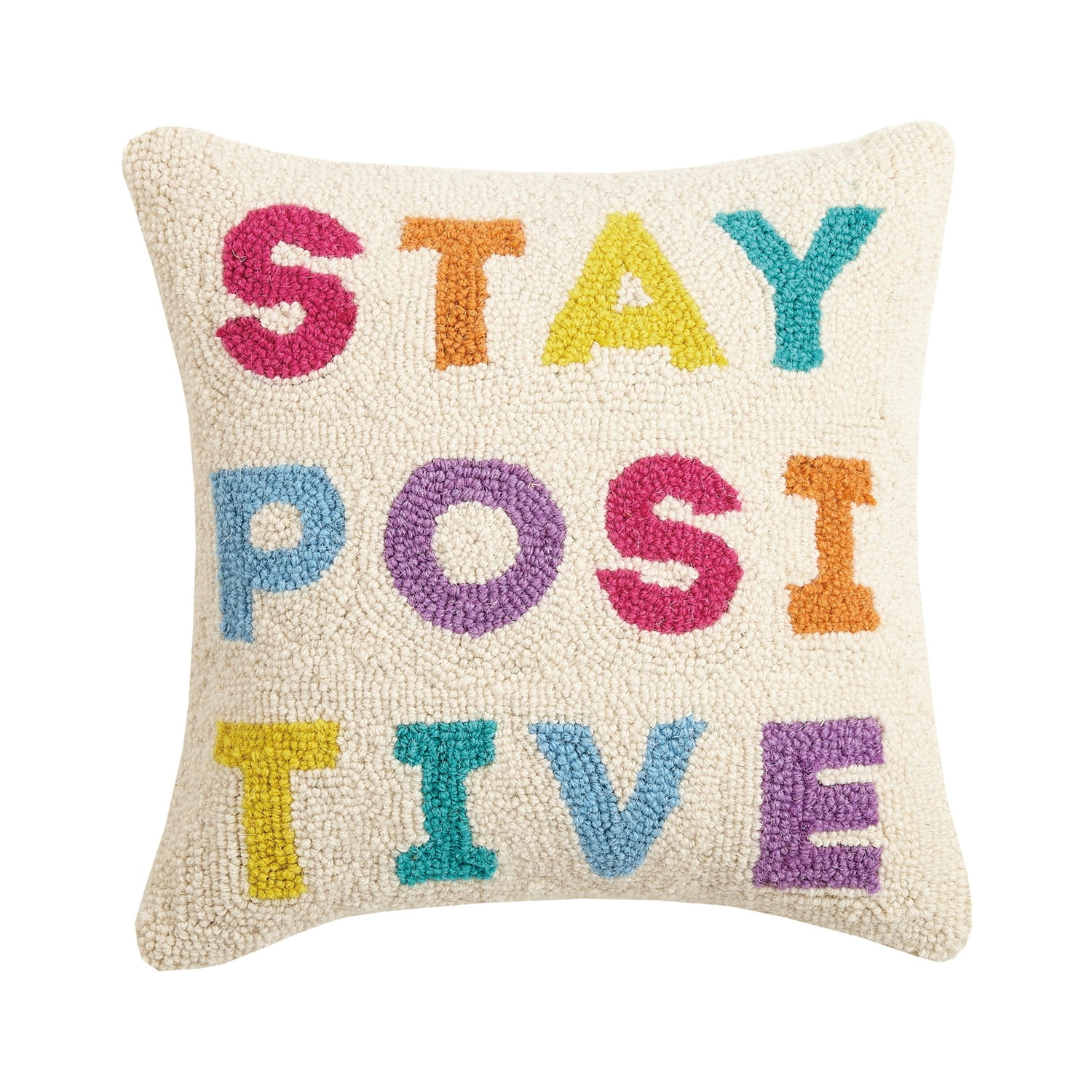 Stay Positive Multicolor Wool Velvet Square Throw Pillow