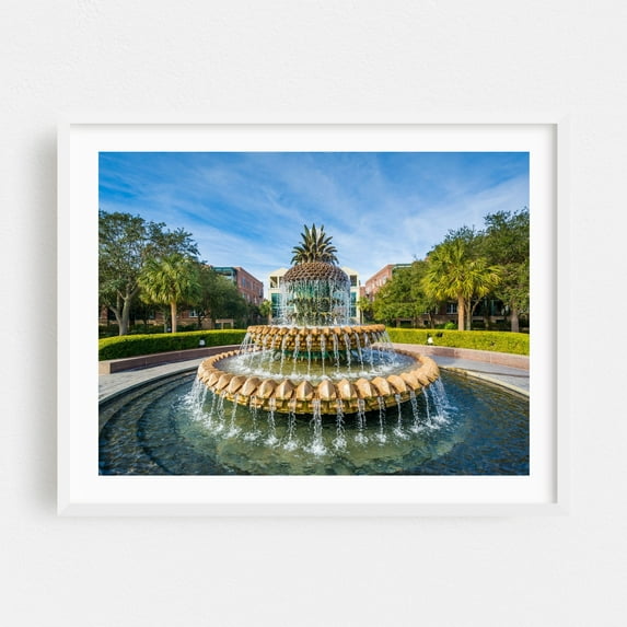 The Pineapple Fountain 02 - Charleston South Carolina Photography White Framed Wall Art Print 16 x 20 inches