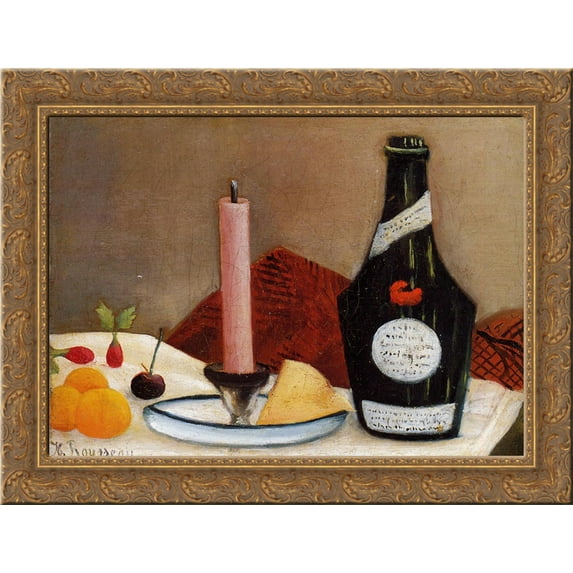 The Pink Candle 24x18 Gold Ornate Wood Framed Canvas Art by Henri Rousseau