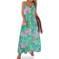 thumbnail image 1 of The Pink Green Coconut Trees Sleeveless Dress Long dress woman dress party night, 1 of 6