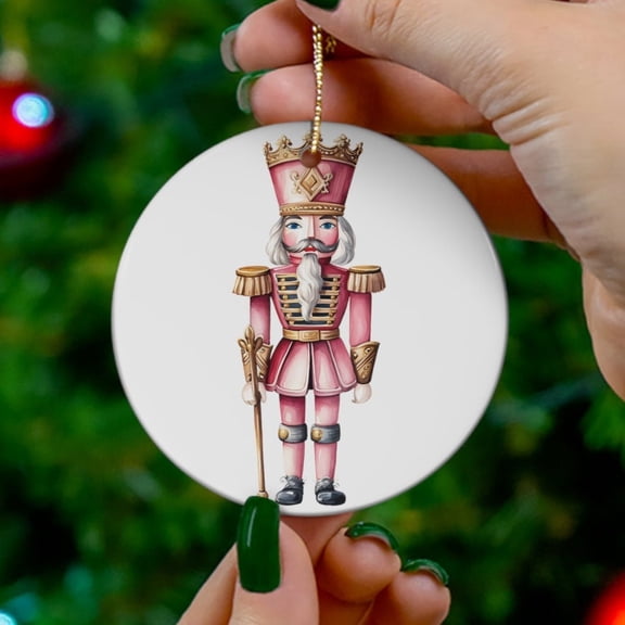 The Pink Nutcracker Christmas Ceramic Ornament Round The Nutcracker Ornament Gift 2D FLAT CIRCLE Ceramic Ornament