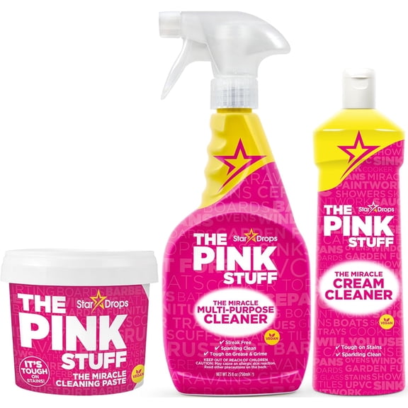 The Pink Stuff Miracle Cleaning Bundle Multi-Purpose Paste, Spray & Cream Cleaner (3-Pack) Tough on Stains, Gentle on Surfaces