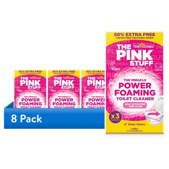 (8 pack) The Pink Stuff Miracle Power Foaming Toilet Cleaner, Self-Activating Formula, Stain Remover, 3 Treatments, 10.5 oz