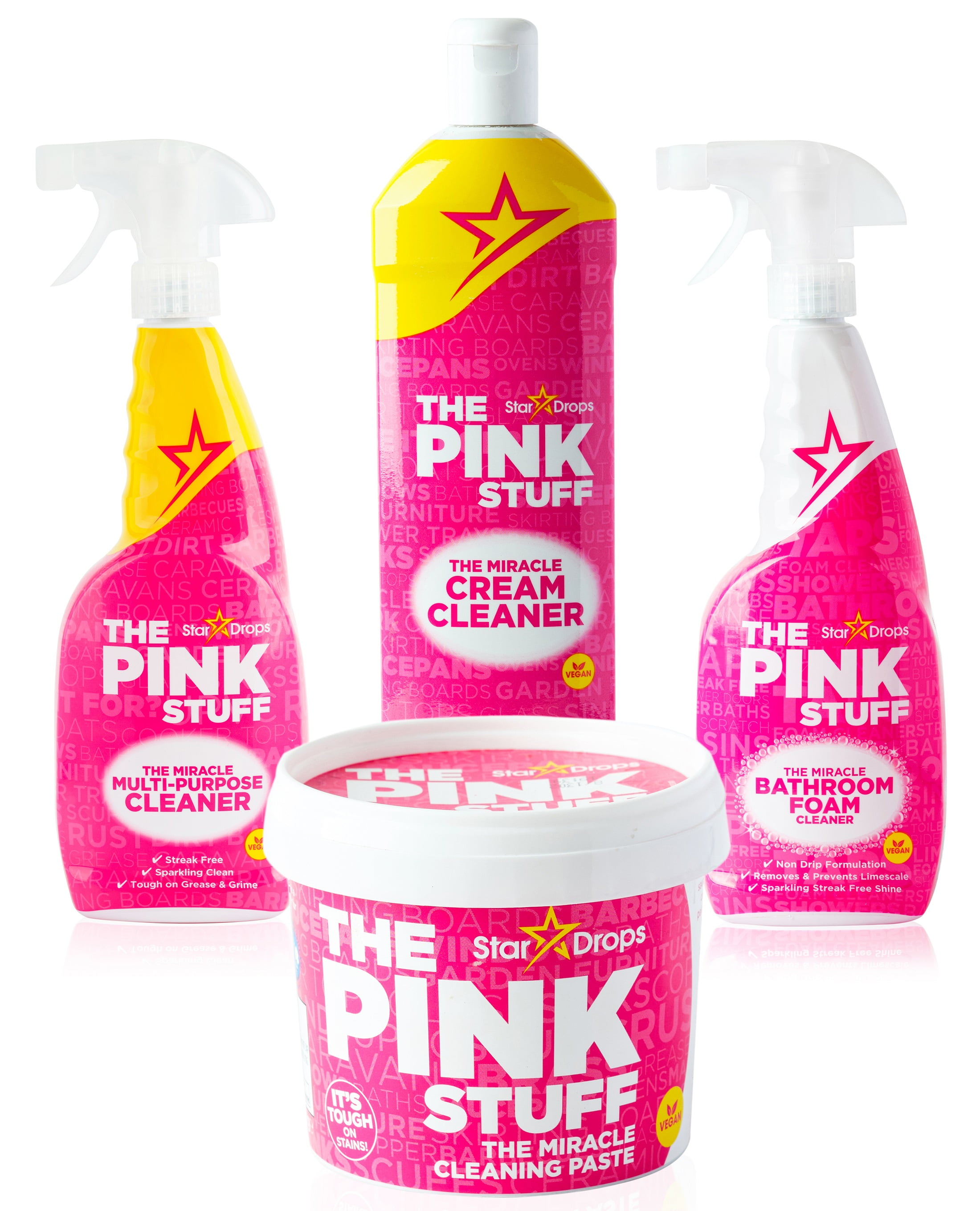 Stardrops - The Pink Stuff - Ultimate Bundle - The Miracle Cleaning Paste, Multi-Purpose Spray, Cream Cleaner, Bathroom Spray (1 Cleaning Paste, 1
