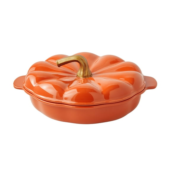 The Pioneer Woman 10-Inch Ceramic Pumpkin Pie Plate with Lid, Orange