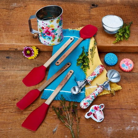 The Pioneer Woman 10-Piece Baking Tools Set with Sifter, Scoops, Spatulas, and Clips, Red