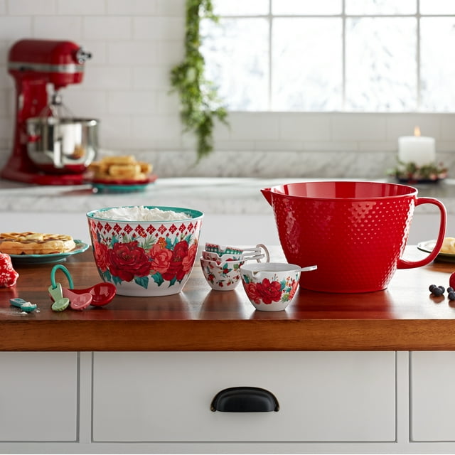 The Pioneer Woman 10-Piece Melamine Batter Bowl Set, Holiday Floral Red