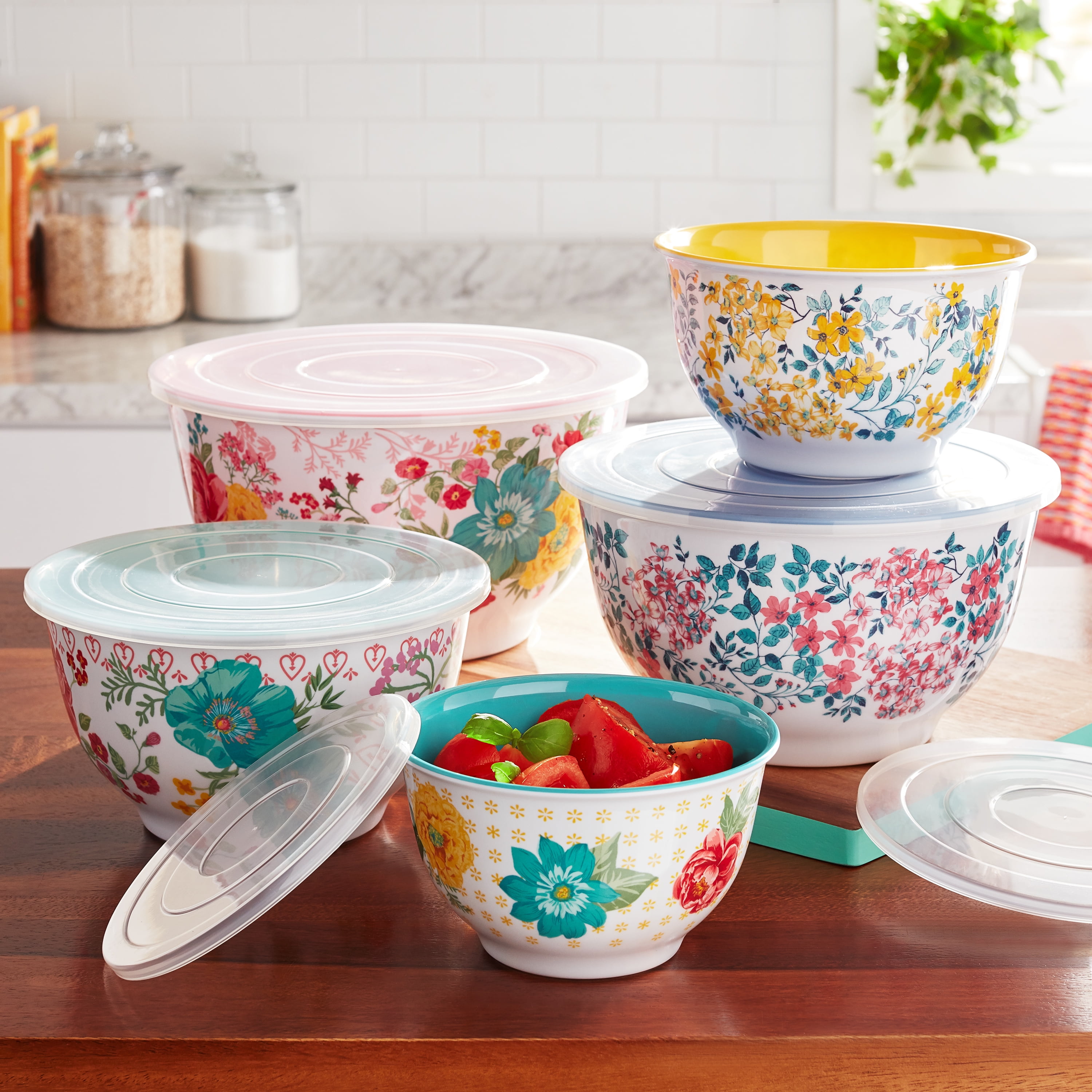 The Pioneer Woman Melamine Mixing Bowl Set, 10-Piece Set (Petal Party)