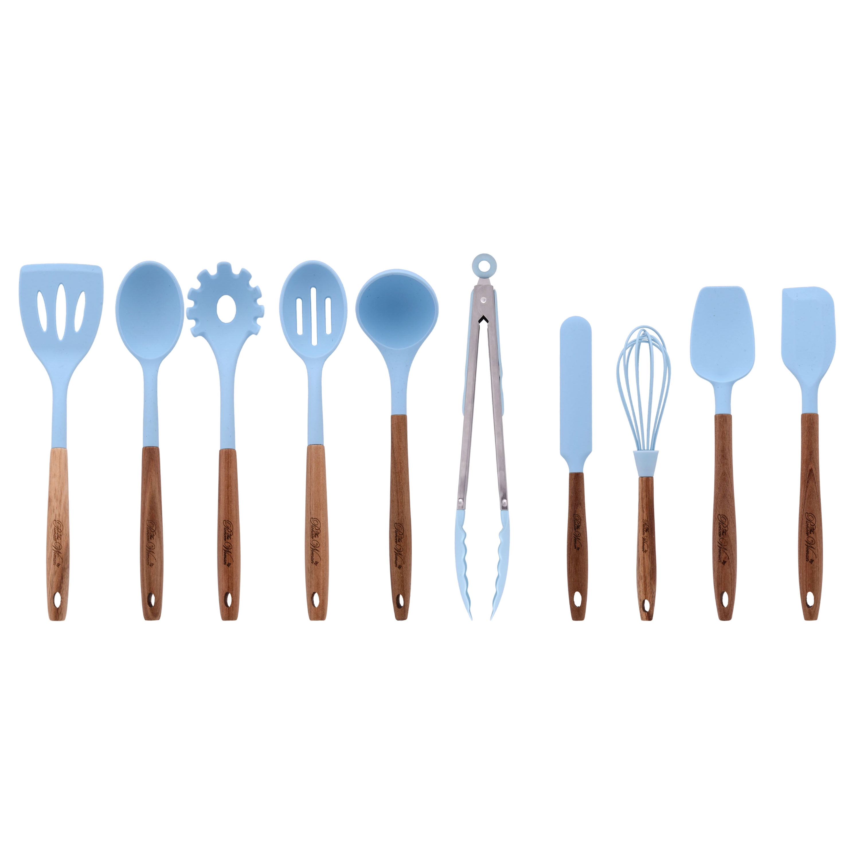 The Pioneer Woman Silicone Kitchen Utensils, 10 Piece Set, Blue, Wood  Handle NEW