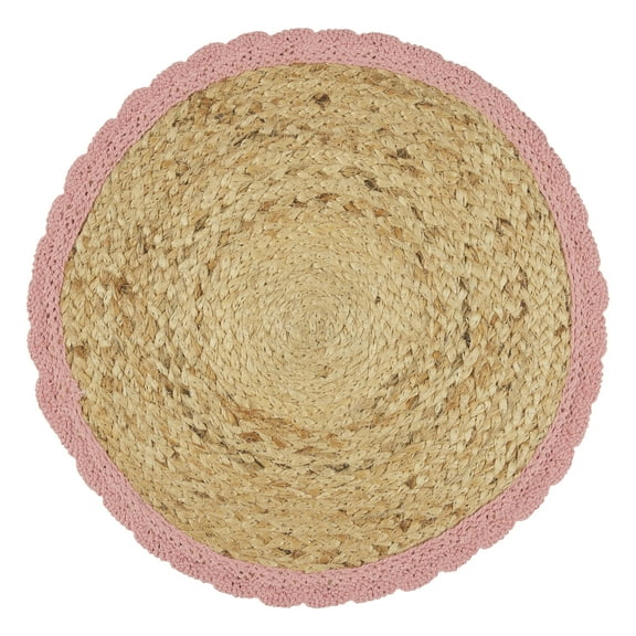 The Pioneer Woman 100% Jute Crochet Table Placemat, Natural & Pink, 15" Round