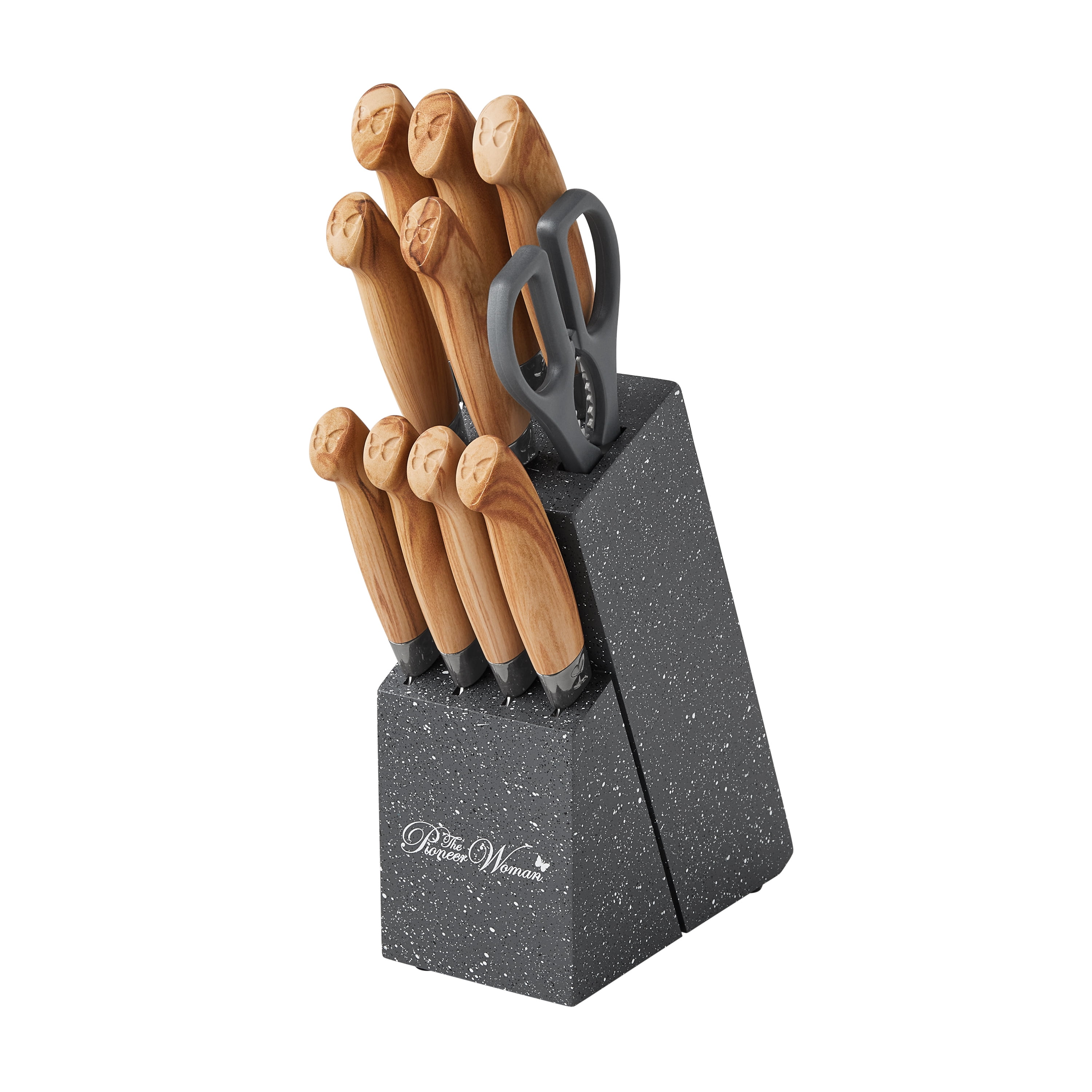 The Pioneer Woman 11-Piece Stainless Steel Knife Block Set, Charcoal Speckle