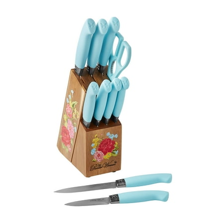 The Pioneer Woman 11-Piece Stainless Steel Knife Block Set, Light Blue