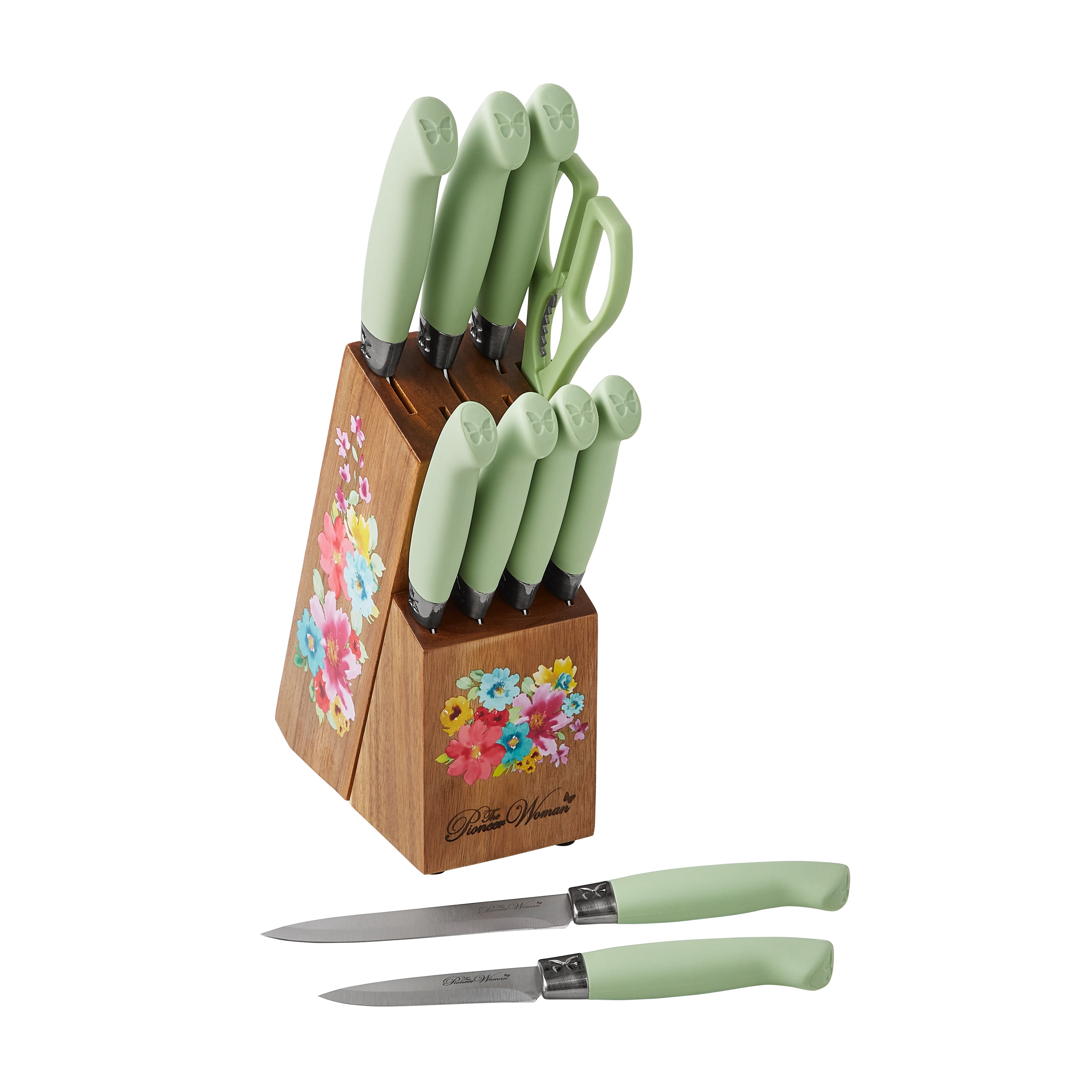 The Pioneer Woman Breezy Blossoms 11-Piece Stainless Steel Knife Block Set,  Teal