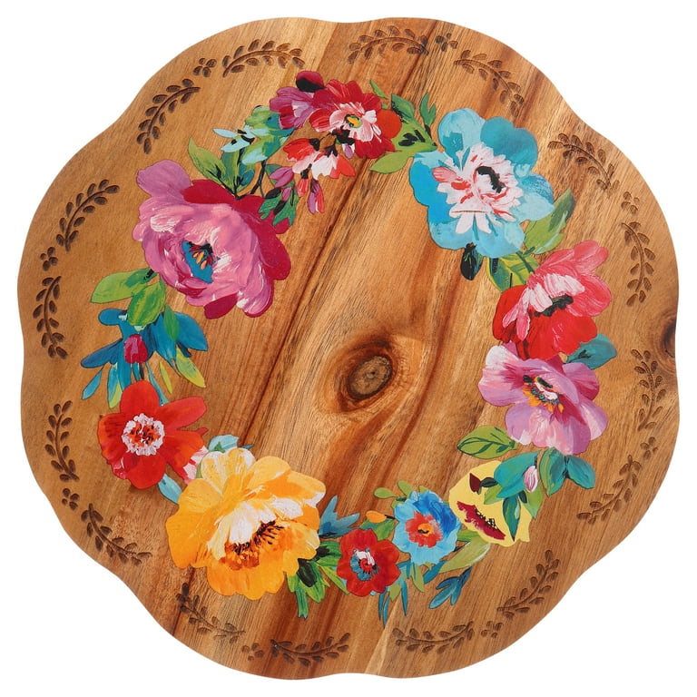 Susan‼️ Pioneer Woman Lazy Susan Tiered Wood Floral Spins Organization