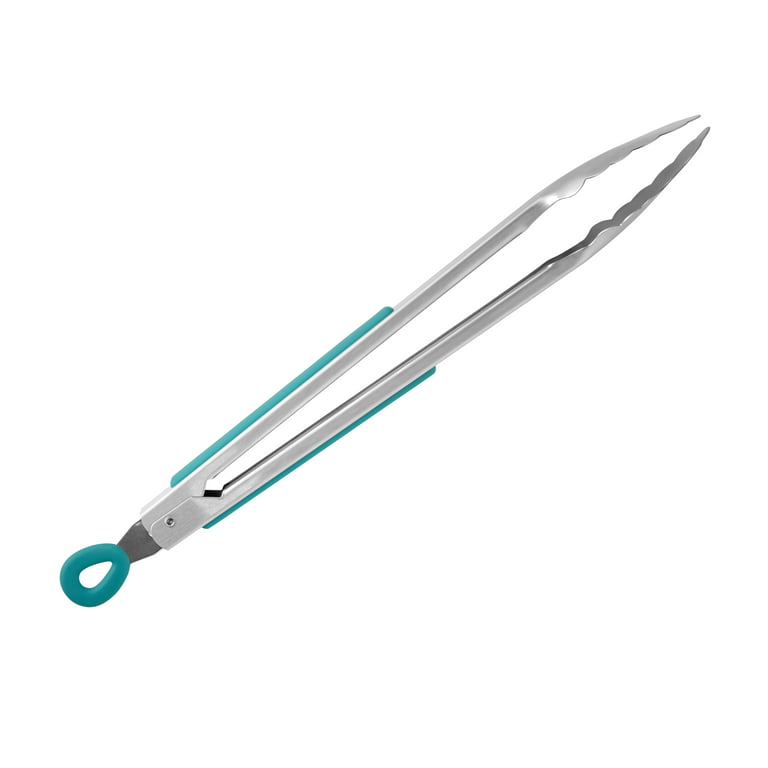 The Pioneer Woman 12-Inch Silicone and Stainless Steel Locking Tongs, Deep Teal