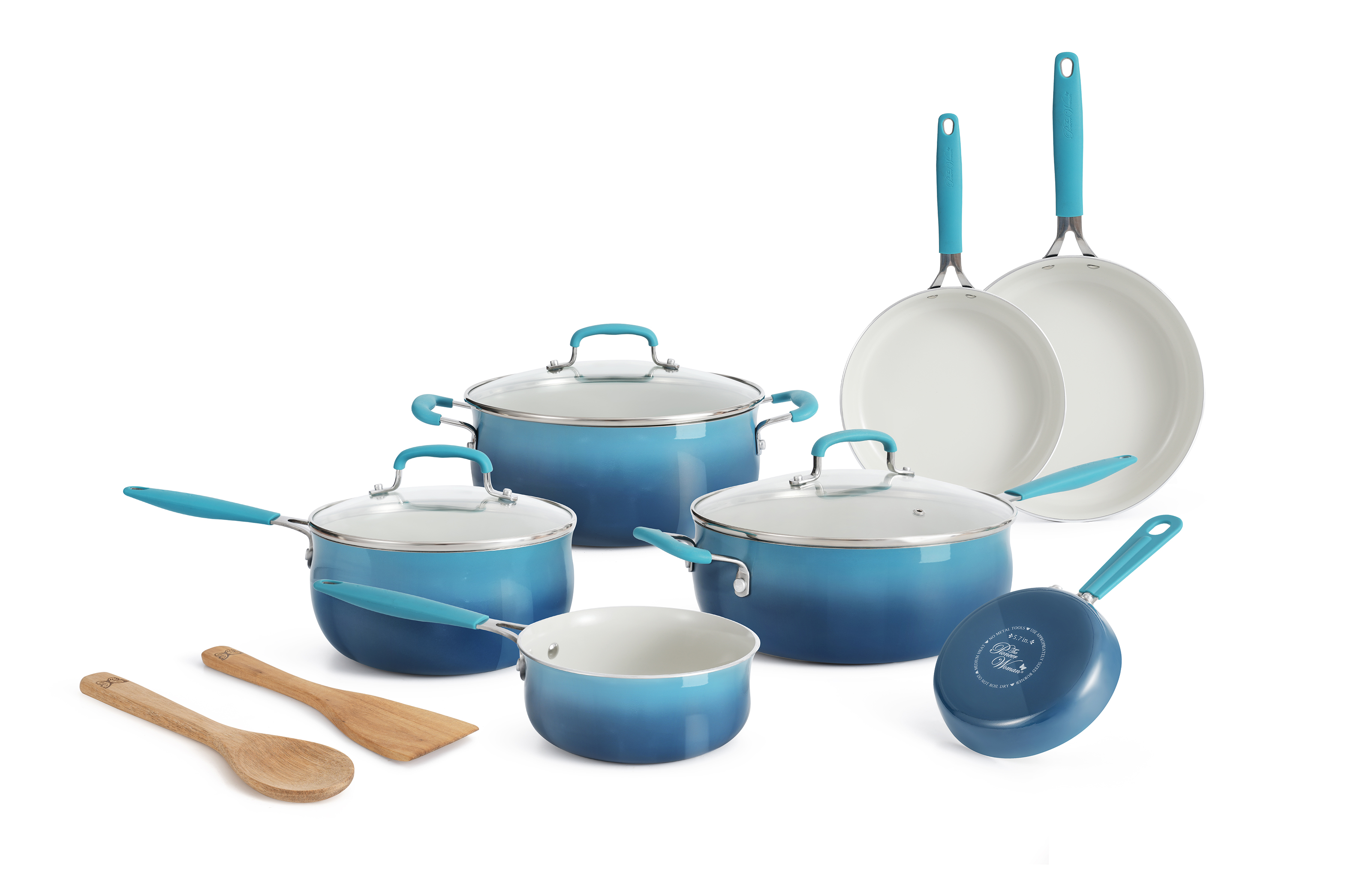 The Pioneer Woman 12-Piece Classic Belly Ceramic Cookware Set, Porcelain Enamel, Ombre Teal - image 1 of 11