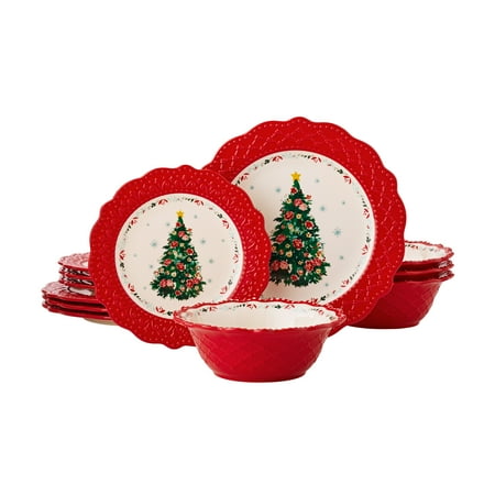 The Pioneer Woman 12 Piece Merry Meadow Tree Stoneware Dinnerware Set