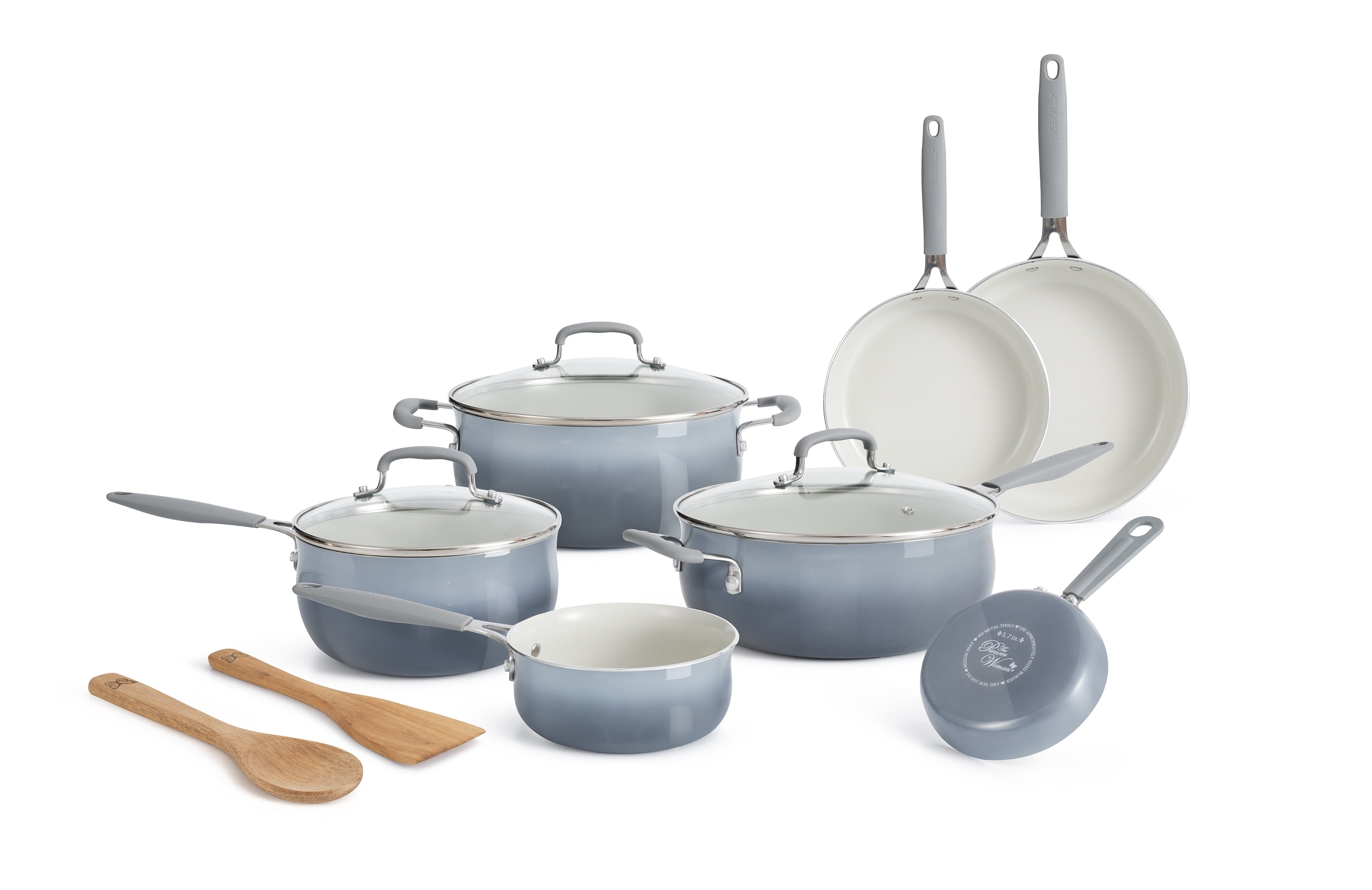 The Pioneer Woman 25 Piece Ceramic Nonstick Aluminum Easy Clean Cookware Set,  Ombre Teal 