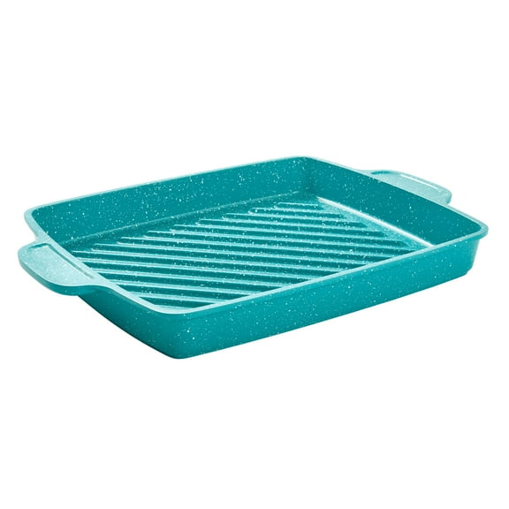 The Pioneer Woman Prairie Signature 12" x 10" Cast Aluminum Cowboy Steak Pan, Teal Speckle