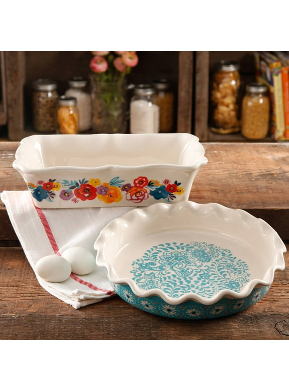 The Pioneer Woman 14.57-inch Stoneware Pie & Loaf Pan, 2 Count