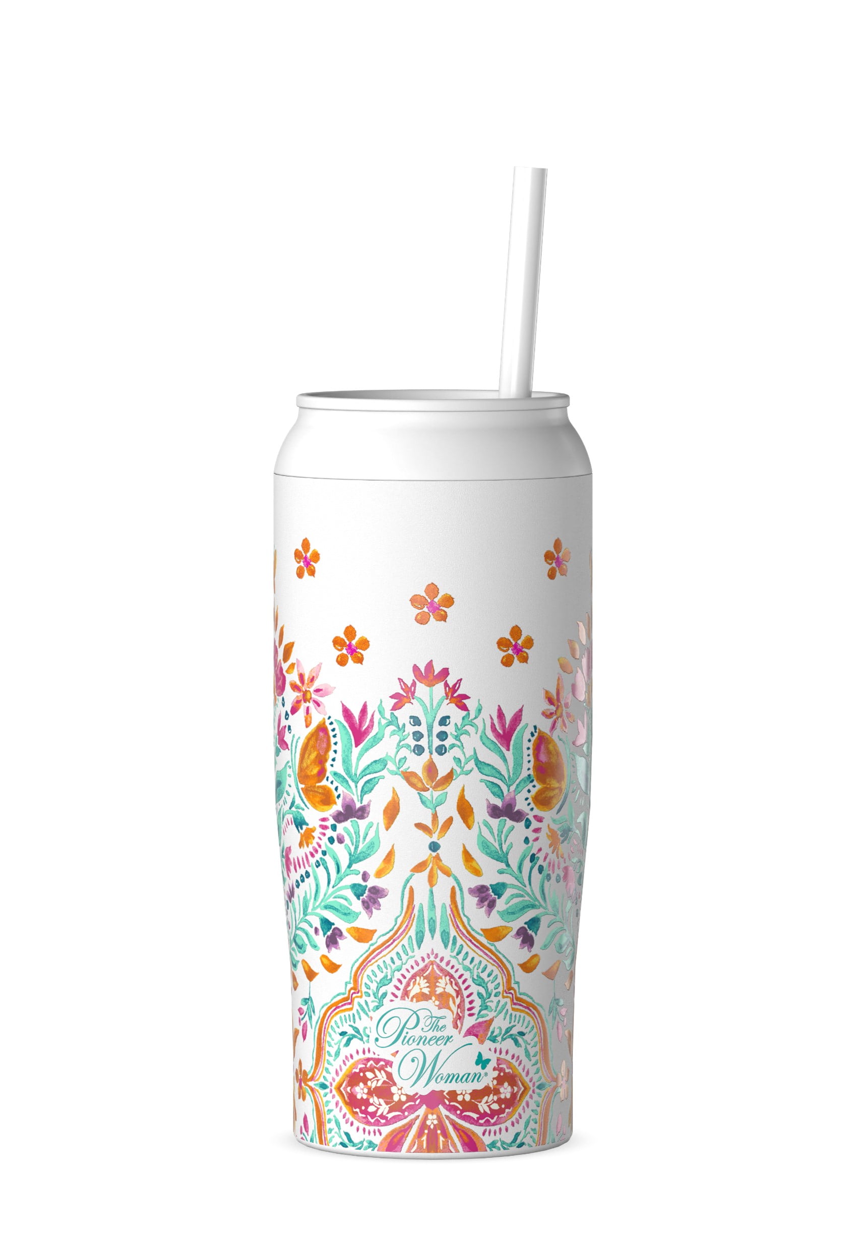 The Pioneer Woman 17oz Folk Geo Stainless Steel Cooler Tumbler, White