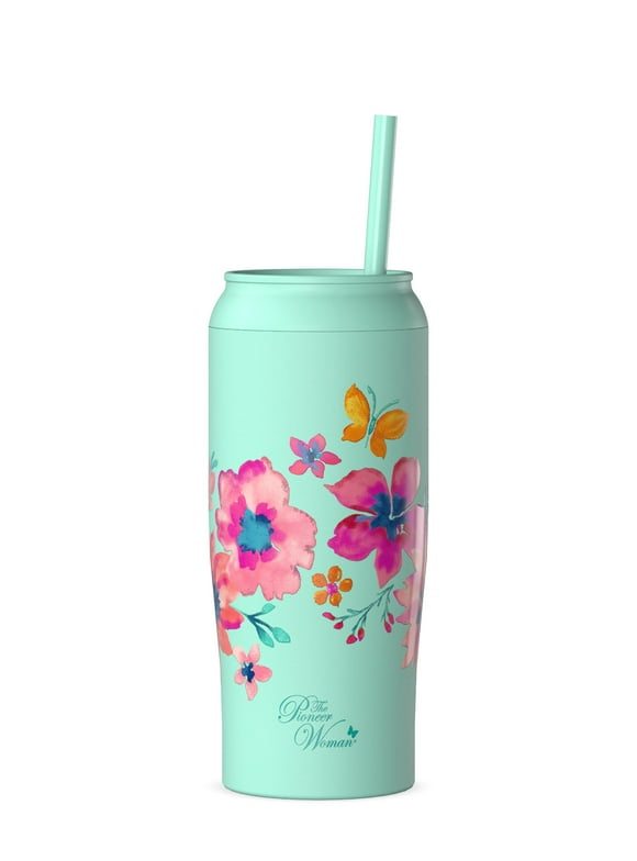 The Pioneer Woman 17oz Fresh Floral Stainless Steel Cooler Tumbler, Teal