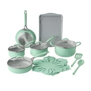 The Pioneer Woman Sutton 17-Piece Non-Stick Aluminum Cookware Set, Pots and Pans w/Bakeware & Utensils, Green