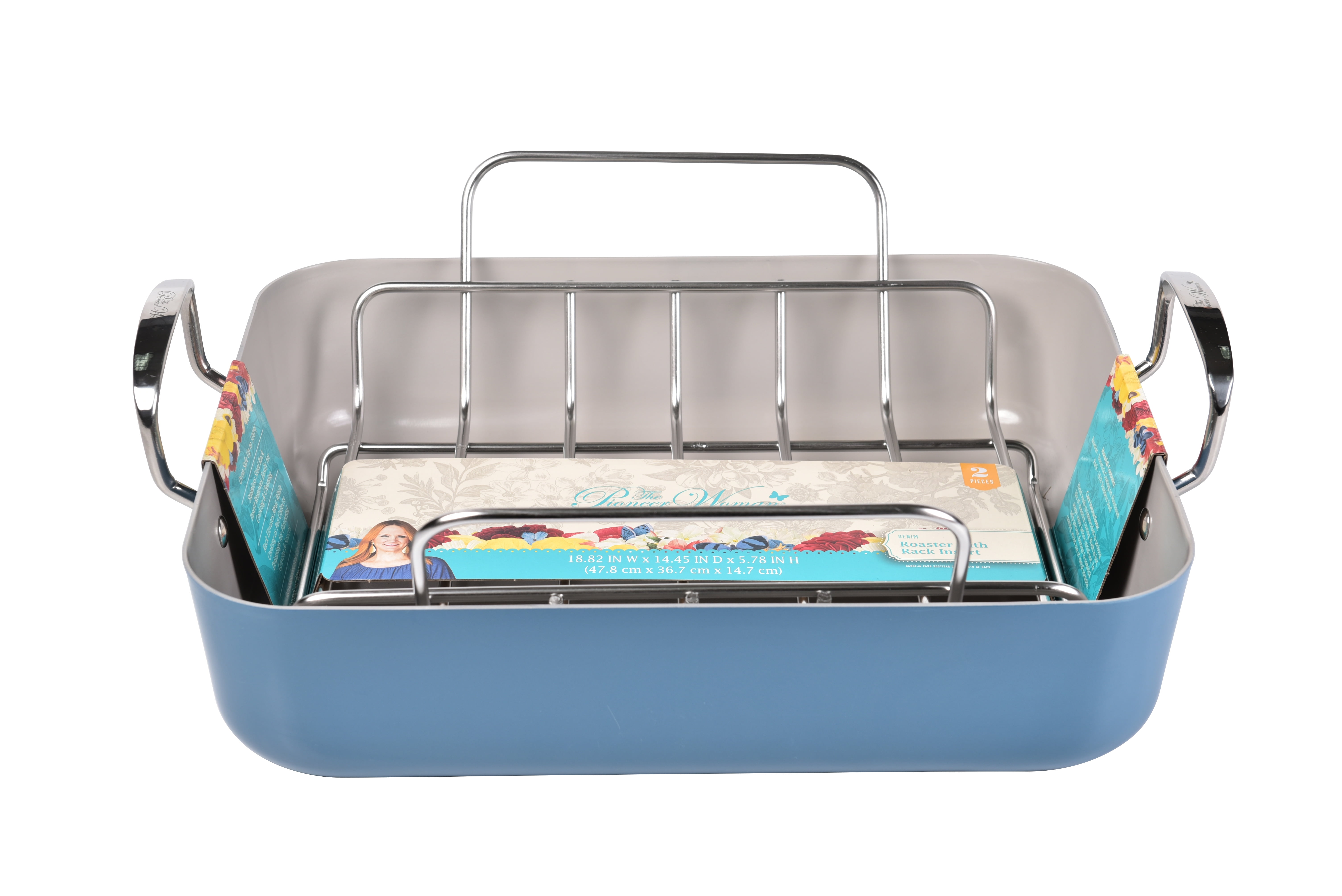 The Pioneer Woman Size 18.8" Aluminum Non Stick Roaster with Stainless