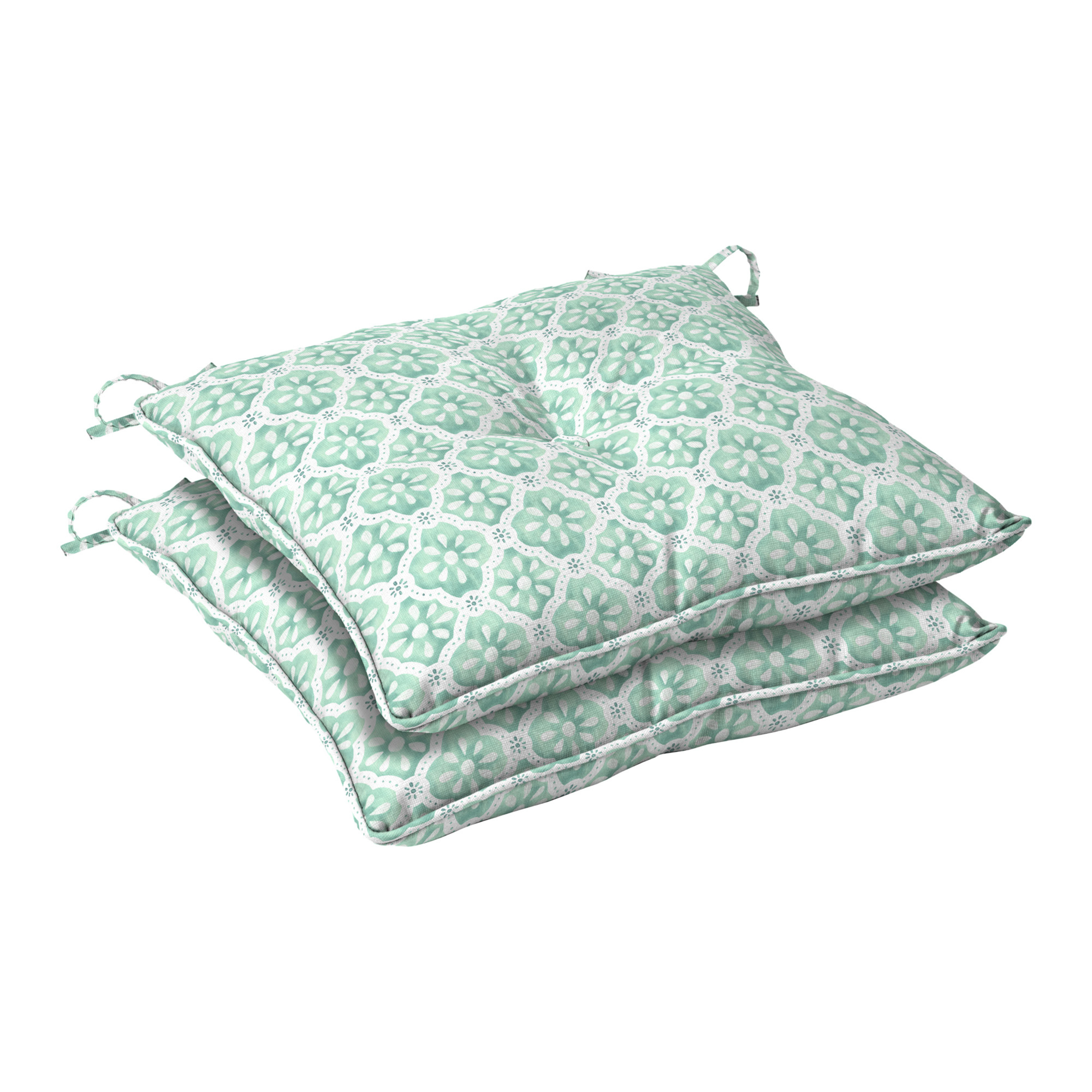 The Pioneer Woman 18" x 19" Green Washy Trellis Outdoor Seat Pad, 2 Pack - image 1 of 10