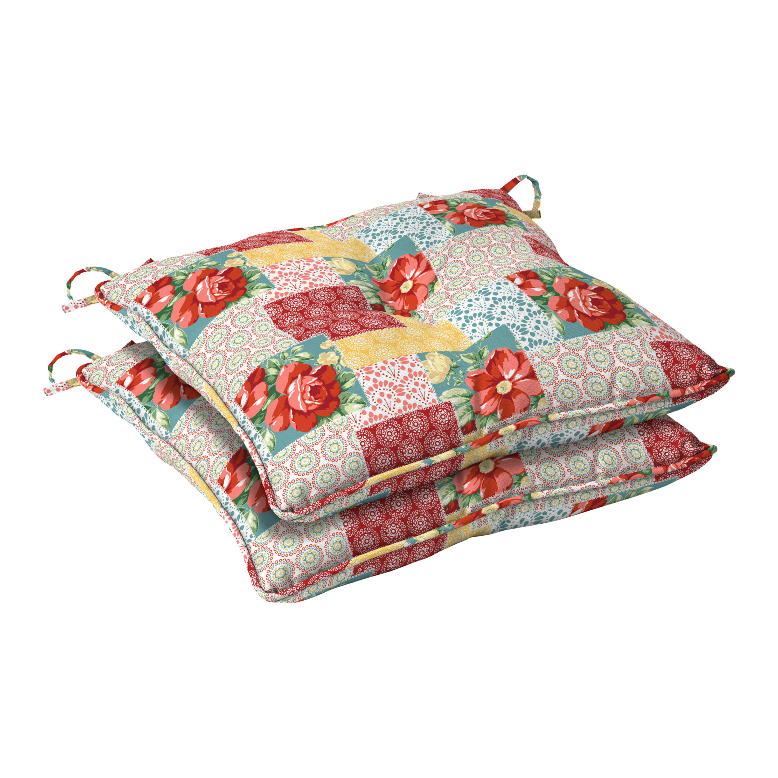The Pioneer Woman 18" x 19" Multi-color Floral Patchwork Outdoor Seat Pad, 2 Pack - image 1 of 8