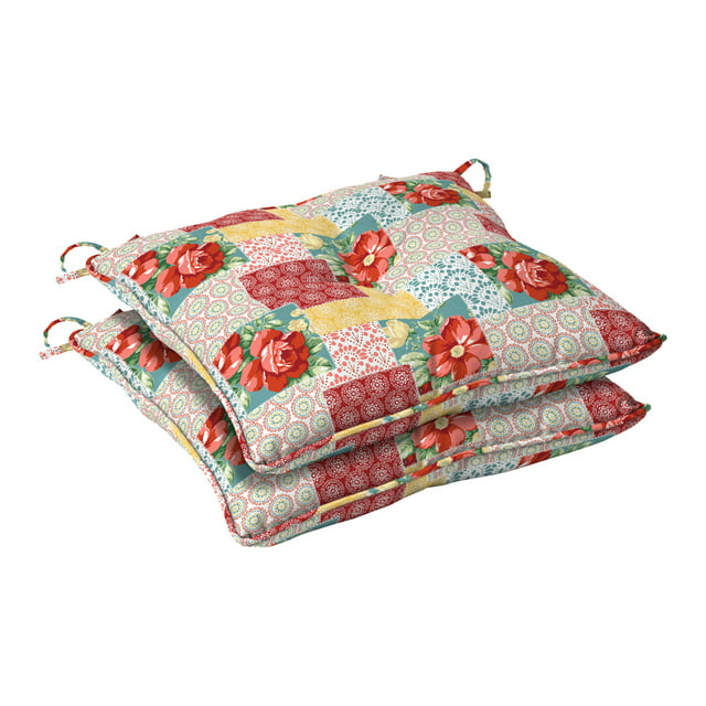 The Pioneer Woman 18" x 19" Multi-color Floral Patchwork Outdoor Seat Pad, 2 Pack
